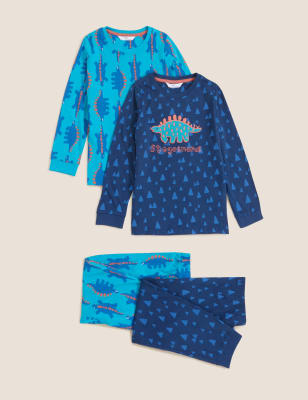 

M&S Collection 2er-Pack Schlafanzugsets aus reiner Baumwolle mit Dinosauriermuster (1-7 J.) - Indigo Mix, Indigo Mix