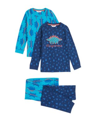 M&S Boys 2pk Pure Cotton Dinosaur Print Pyjama Sets (1-7 Yrs)