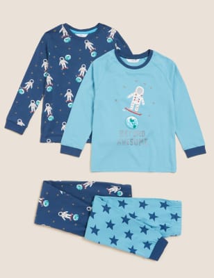 

M&S Collection Pack de 2 pijamas 100% algodón con diseño de astronauta (1-7 años) - Multi, Multi