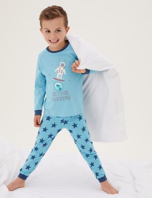 M&S Boys 2pk Pure Cotton Astronaut Pyjama Sets (1-7 Yrs)
