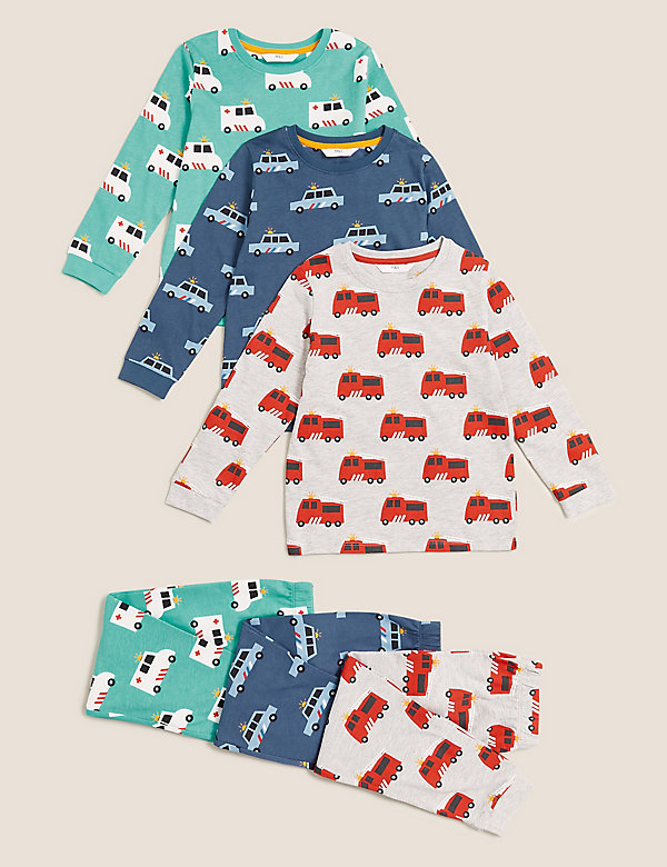 Lot de 3 pyjamas 100 % coton à motif véhicule (du 1 au 7 ans)