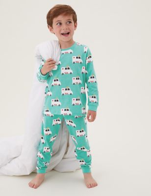 M&S Boys 3pk Pure Cotton Transport Pyjama Sets (1-7 Yrs)