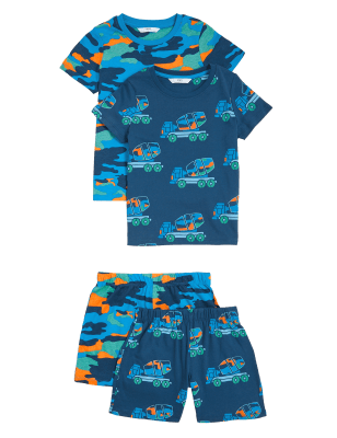 

M&S Collection 2er-Pack kurze Schlafanzugsets aus reiner Baumwolle mit Muster (12 M. - 7 J.) - Indigo Mix, Indigo Mix