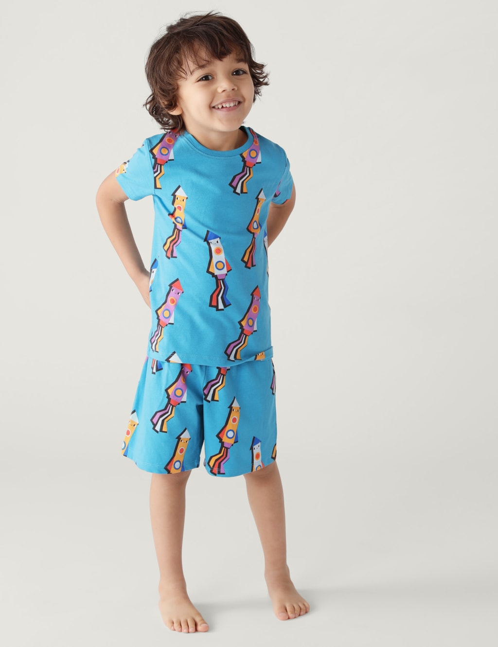 Cotton Rich Rocket Print Short Pyjama Set (1 - 8 Yrs) image 1