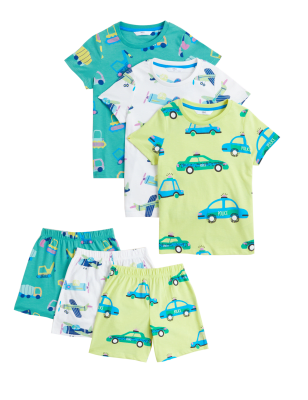 

M&S Collection 3er-Pack Schlafanzugsets aus reiner Baumwolle mit Fahrzeugmuster (12 M. - 7 J.) - Green Mix, Green Mix