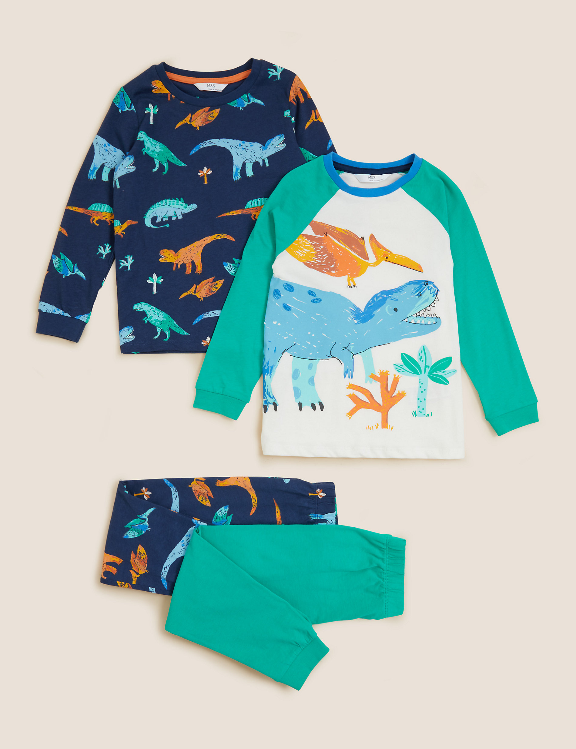 2pk Pure Cotton Dinosaur Pyjama Sets (1-7 Yrs)