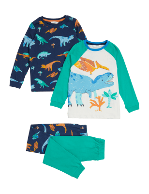 

Boys M&S Collection 2pk Pure Cotton Dinosaur Pyjama Sets (12 Mths - 7 Yrs) - Green Mix, Green Mix