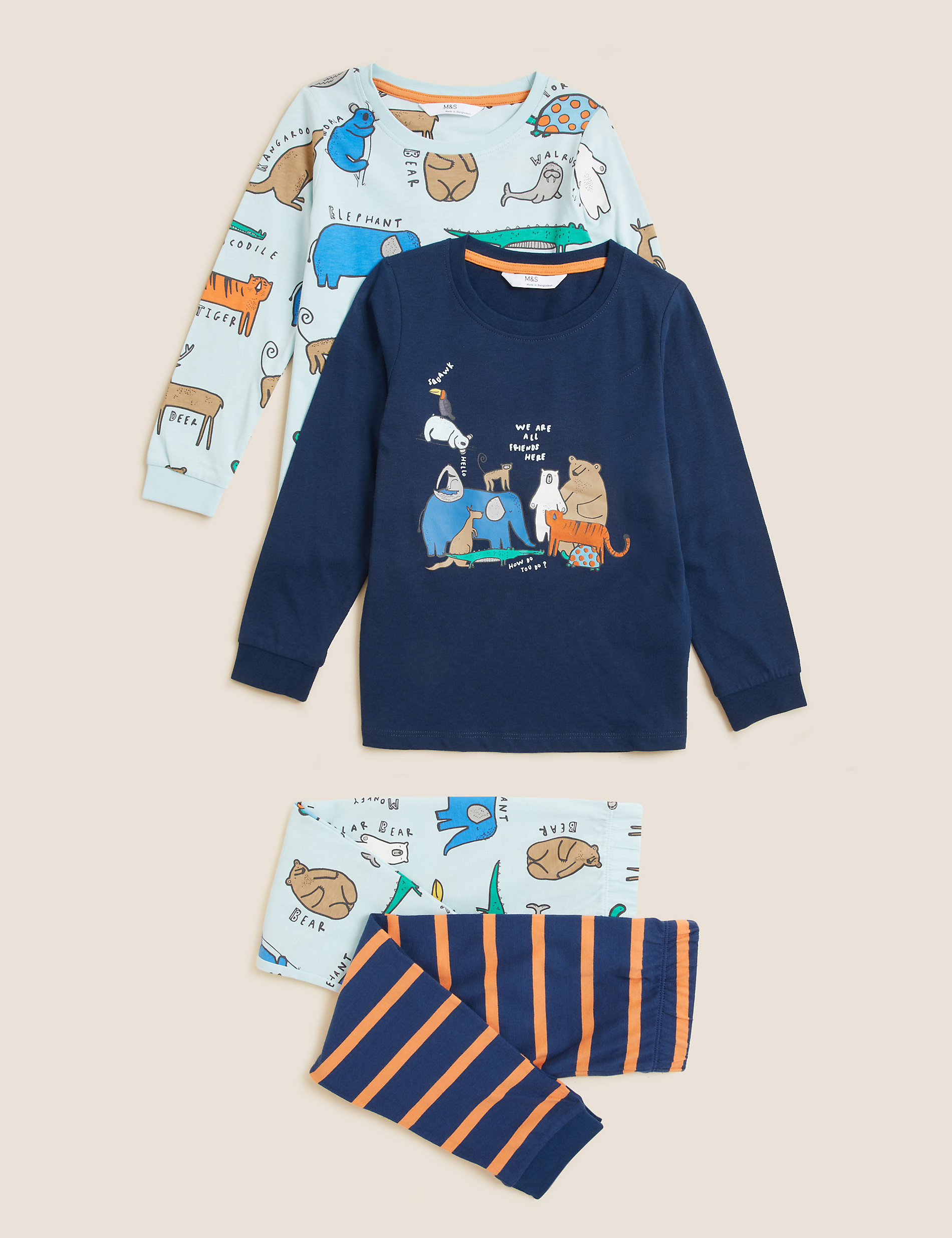 Pack de 2 pijamas 100% algodón de animales (1-7&nbsp;años)