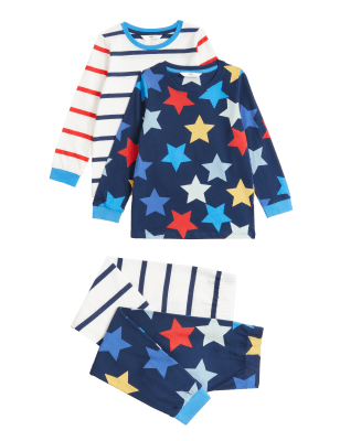 

Boys M&S Collection 2pk Pure Cotton Star Striped Pyjamas (12 Mths - 7 Yrs) - Indigo Mix, Indigo Mix