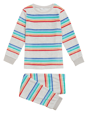 

M&S Collection Pijama de velvetón de rayas (1-7 años) - Grey Mix, Grey Mix