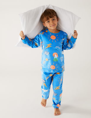 

M&S Collection Pijama de velvetón con estampado del tiempo (1-8 años) - Blue, Blue