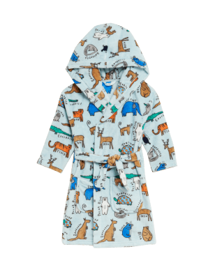 

M&S Collection Fleece-Morgenmantel mit Kapuze und Tiermuster (12 M. - 7 J.) - Blue Mix, Blue Mix