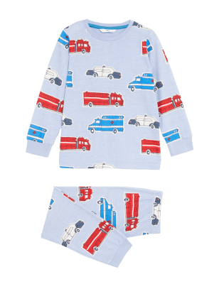 

M&S Collection Pijama 100% algodón con diseño de medios de transporte que brilla en la oscuridad (1-8 años) - Blue Mix, Blue Mix