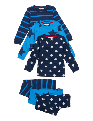 

M&S Collection 3er-Pack Schlafanzugsets aus reiner Baumwolle mit Muster (12 M. - 7 J.) - Blue Mix, Blue Mix