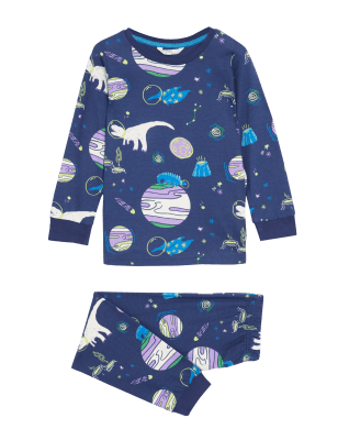 

M&S Collection Pijama 100% algodón con diseño de dinosaurio que brilla en la oscuridad (1-8 años) - Navy, Navy