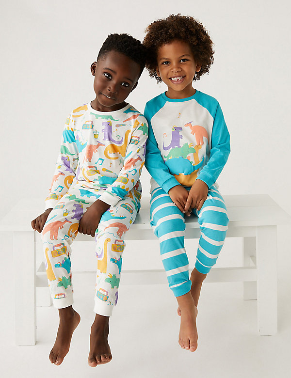 2pk Pure Cotton Dinosaur Pyjama Sets (12 Mths - 8 Yrs) - MK