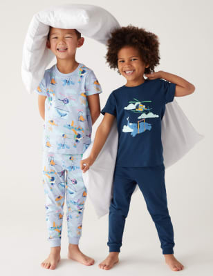 

M&S Collection 2er-Pack Schlafanzugsets aus reiner Baumwolle mit Fahrzeugmuster (1-8 J.) - Multi, Multi