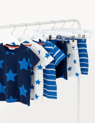 

M&S Collection 3er-Pack kurze Schlafanzugsets aus reiner Baumwolle mit Muster (1-8 Jahre) - Navy Mix, Navy Mix