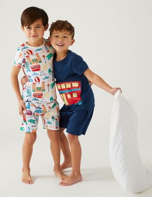 Pack de 2 pijamas cortos 100% algodón con diseño de medios de transporte (1-8 años) | ES