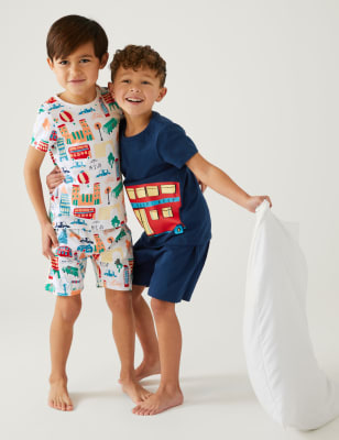 Pack de 2 pijamas cortos 100% algodón con diseño de medios de transporte (1-8 años) | ES