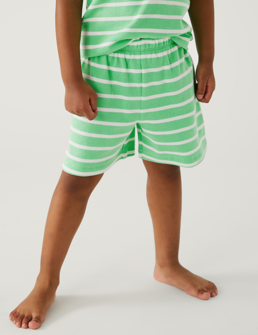 Pure Cotton Striped Waffle Short Pyjama Set (1-8 Yrs) image 3