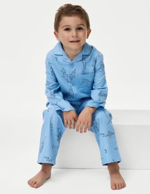 M&S Boy's Pure Cotton Space Print Pyjamas (1-8 Yrs) - 1-2Y - Blue Mix, Blue Mix