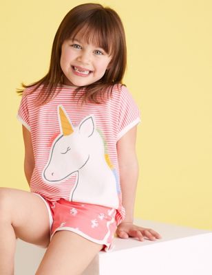 Pyjashort 100 % coton à motif licorne (du 1 au 7 ans) - Pink Mix