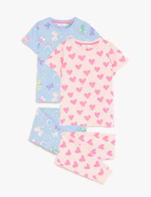 

M&S Collection Pack de 2 pijamas 100% algodón con diseño de mariposa y corazones (1-8 años) - Pink Mix, Pink Mix