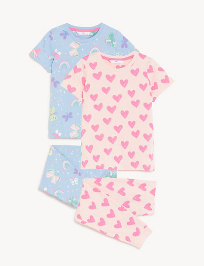 2pk Pure Cotton Butterfly & Hearts Pyjama Sets