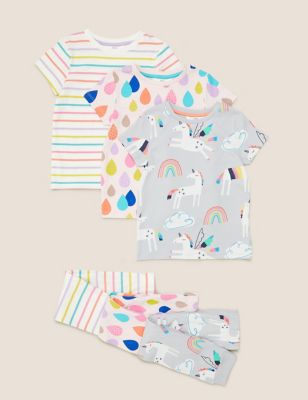 3pk Pure Cotton Unicorn Pyjama Sets (1-7 Yrs) - DK