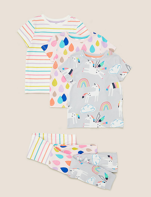 3pk Pure Cotton Unicorn Pyjama Sets (1-7 Yrs) - BE
