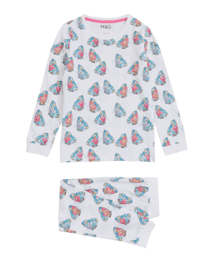 M&S Girls Cotton Rich Butterfly Print Pyjama Set (1-7 Yrs)