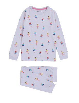 M&S Girls Pure Cotton Ballerina Print Pyjamas (1-7 Yrs)