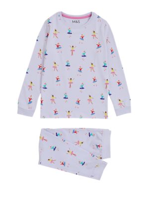 M&S Girls Pure Cotton Ballerina Print Pyjamas (1-7 Yrs)