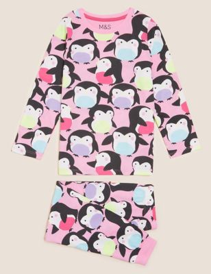 M&S Girls Pure Cotton Penguin Pyjamas (1-7 Yrs)