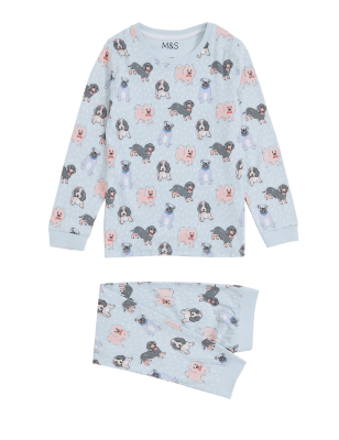 M&S Girls Cotton Rich Dog Print Pyjamas (12 Mths