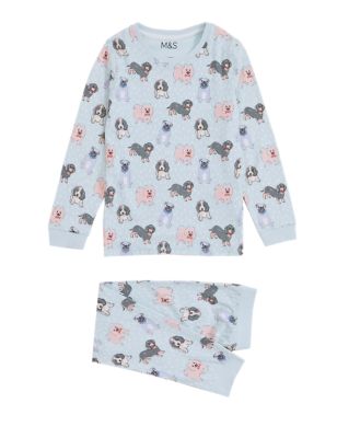 M&S Girls Cotton Rich Dog Print Pyjamas (12 Mths