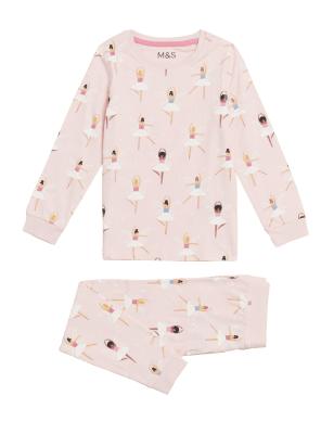 

M&S Collection Schlafanzug mit hohem Baumwollanteil und Ballerinamuster (1-7 J.) - Pink Mix, Pink Mix