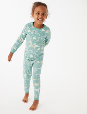 

M&S Collection Schlafanzug mit hohem Baumwollanteil und Einhornmuster (1-7 J.) - Green, Green