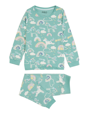 

Girls M&S Collection Cotton Rich Unicorn Print Pyjamas (12 Mths - 7 Yrs) - Green, Green