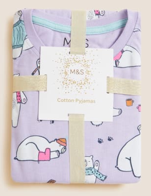 

M&S Collection Schlafanzug aus reiner Baumwolle mit Eisbärmotiv (12 Monate - 7 Jahre) - Lilac Mix, Lilac Mix