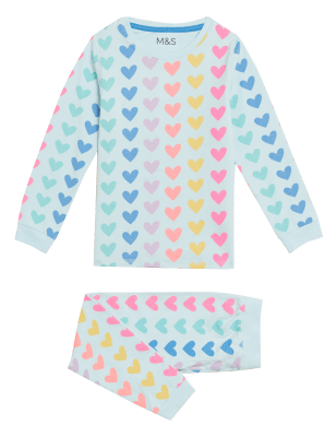 

M&S Collection Pijama de algodón con diseño de corazón (1-7 años) - Blue Mix, Blue Mix