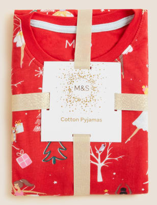 

M&S Collection Schlafanzug aus reiner Baumwolle mit weihnachtlichem Elfenmotiv (12 M. - 7 J.) - Red Mix, Red Mix