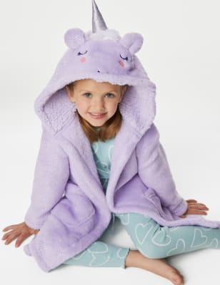 Robe de chambre en polaire motif licorne du 1 au 7 ans