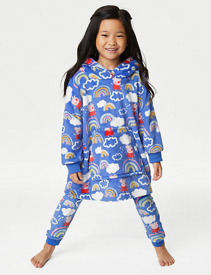 m&s collection peppa pig™ oversized fleece hoodie (3-8 yrs) - 5-6 y - blue mix, blue mix
