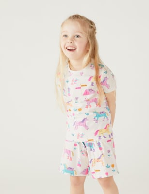 

M&S Collection Schlafanzugset mit hohem Baumwollanteil und Einhorn-Motiv (1-8 Jahre) - Ivory Mix, Ivory Mix