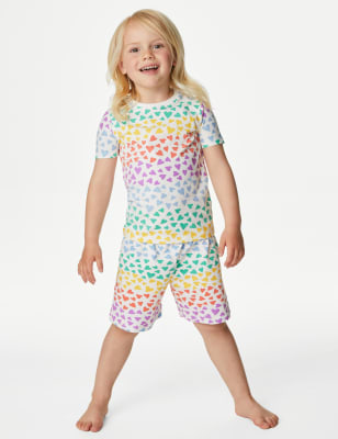 Cotton Rich Rainbow Heart Short Pyjama Set