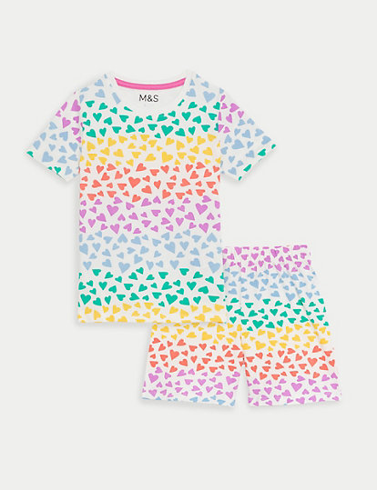 Cotton Rich Rainbow Heart Short Pyjama Set