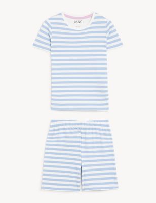 

Unisex,Boys,Girls M&S Collection Cotton Rich Striped Short Pyjama Set (1-8 Yrs) - Blue Mix, Blue Mix