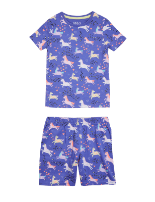

M&S Collection Schlafanzug mit hohem Baumwollanteil und Einhornmuster (12 M. - 7 J.) - Purple Mix, Purple Mix